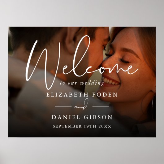 Witte Script Foto Bruiloft Welkomstbord Poster (Voorkant)