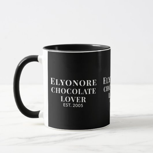 Witte Script Gepersonaliseerde Naam Chocolade Lief Mok (Links)