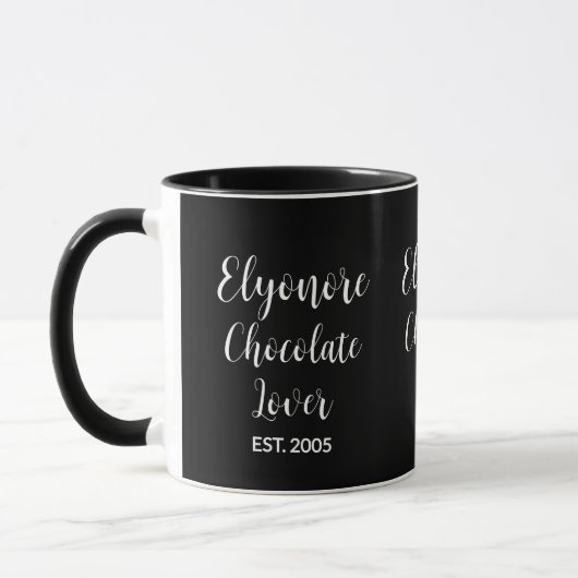 Witte Script Gepersonaliseerde Naam Est voor Choco Mok (Links)