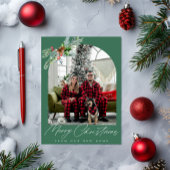 Witte script groene vakantie bewegende aankondigin feestdagenkaart