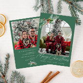 Witte script groene vakantie bewegende aankondigin feestdagenkaart