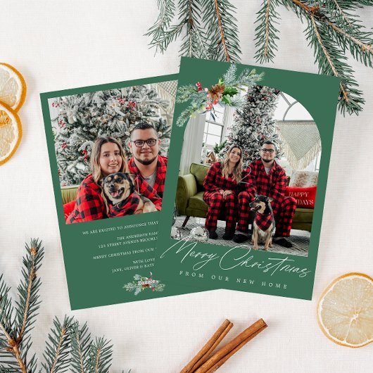 Witte script groene vakantie bewegende aankondigin feestdagenkaart