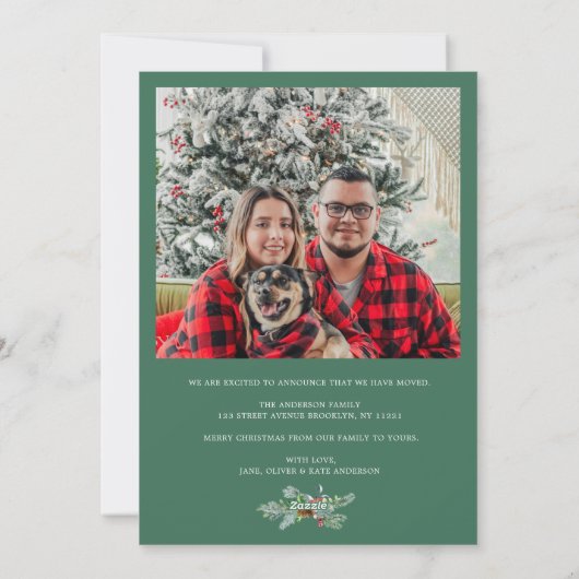 Witte script groene vakantie bewegende aankondigin feestdagenkaart (Achterkant)