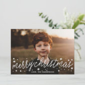 Witte Script Grote Foto Prettig Kerst Kaart (Staand voorkant)