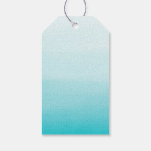 Witte script lichtblauwe waterverf ombre bedankt cadeaulabel (Achterkant)