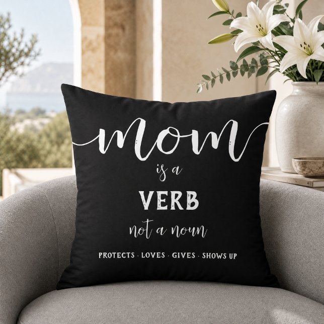 Witte Script Moeder is een Werkwoord Moederschap C Kussen (Creator heeft geüpload)