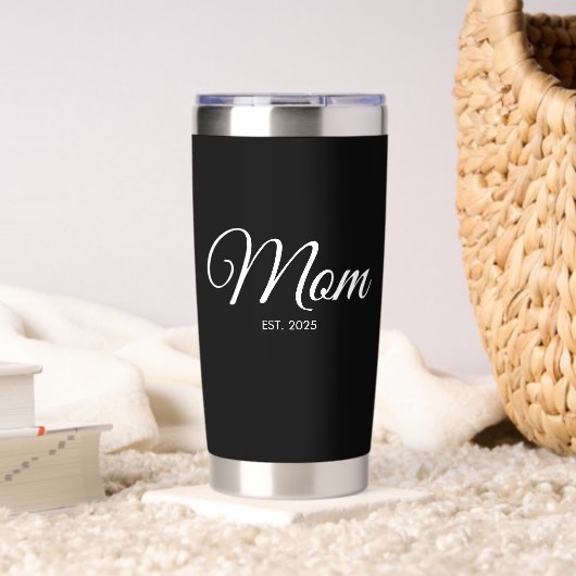 Witte Script Moeder Opgericht Nieuw Moeder Cadeau Geïsoleerde Drinkbeker (Woonkamer (Gedraaid) )