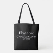 Witte Script Naam Gevestigde Chocolade Liefhebber Tote Bag (Achterkant)