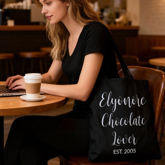 Witte Script Naam Gevestigde Chocolade Liefhebber Tote Bag