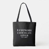 Witte Script Naam Gevestigde Chocolade Liefhebber Tote Bag (Achterkant)