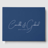 Witte script namen trouwen marineblauw gast boek (Voorkant)