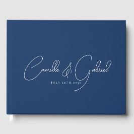 Witte script namen trouwen marineblauw gast boek