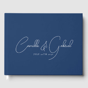 Witte script namen trouwen marineblauw gast boek