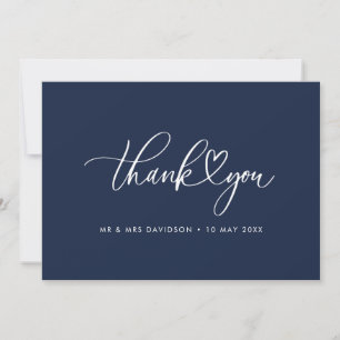 witte script navy blauwe trouw bedankkaart