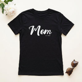 Witte Script Oprichtingsdatum Moeder Zwart T-shirt