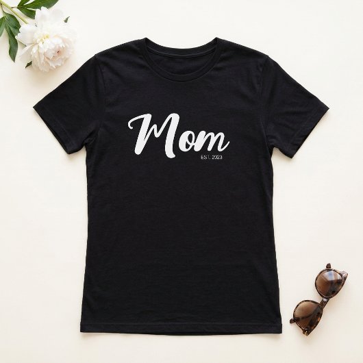 Witte Script Oprichtingsdatum Moeder Zwart T-shirt