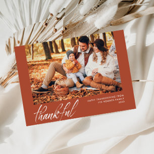 witte script oranje Thanksgiving fotokaart Feestdagenkaart