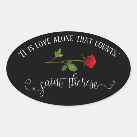 witte script-overlay | St. Therese Red Rose Ovale Sticker (Voorkant)
