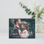 Witte script volledige foto save the date aankondigingskaart (Staand voorkant)
