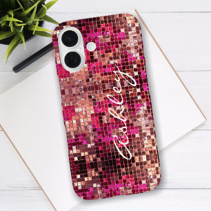 Witte scriptnaam op glitters iPhone 16 hoesje