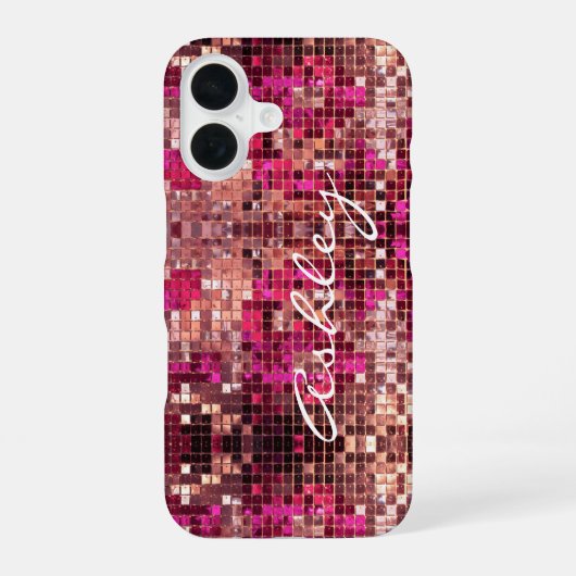 Witte scriptnaam op glitters iPhone 16 hoesje (Achterkant)