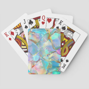 Witte scriptnaam op opaal achtergrond pokerkaarten