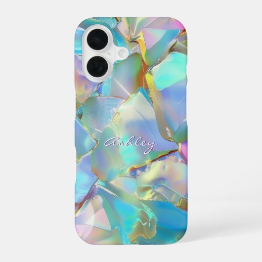 Witte scriptnaam op opale achtergrond iPhone 16 hoesje (Achterkant)