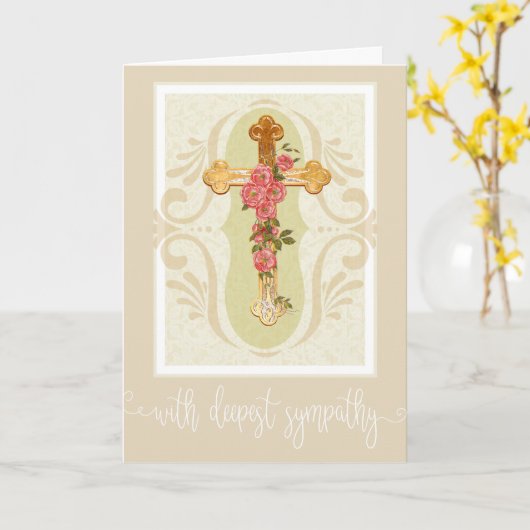 witte-scriptoverlay | Gouden Kruis Rozen Sympathie Kaart (Gele Bloem)