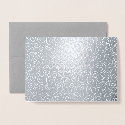 Witte scrollende curven op zilver folie kaarten (Voorkant met envelop)