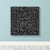 Witte scrollende curven op zwart canvas afdruk (Insitu (Houten vloer))