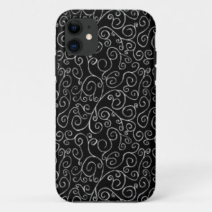 Witte scrollende curven op zwart Case-Mate iPhone case