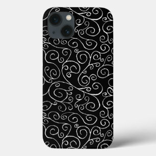 Witte scrollende curven op zwart Case-Mate iPhone case