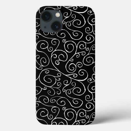 Witte scrollende curven op zwart Case-Mate iPhone case (Achterkant)