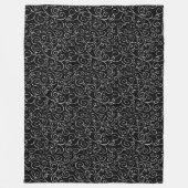Witte scrollende curven op zwart fleece deken (Voorkant)