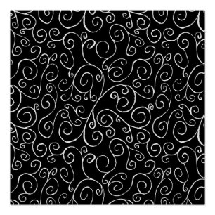 Witte scrollende curven op zwart perfect poster