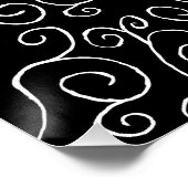 Witte scrollende curven op zwart perfect poster (Hoek)