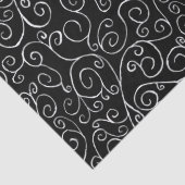 Witte scrollende curven op zwart tissuepapier (Detail)