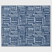 Witte SEBASTIAN naam op blauw Cadeaupapier (Vlak)