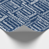 Witte SEBASTIAN naam op blauw Cadeaupapier (Hoek)