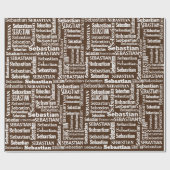 Witte SEBASTIAN naam op bruin Cadeaupapier (Vlak)