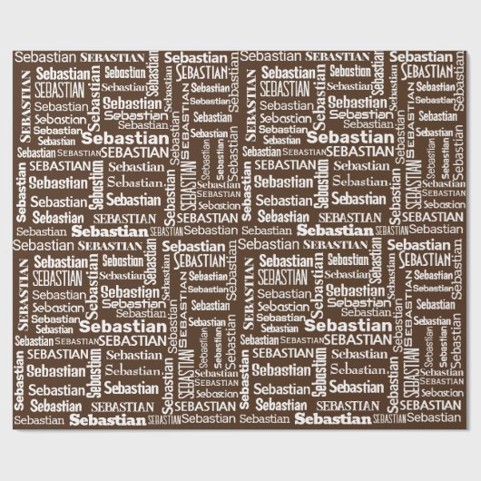Witte SEBASTIAN naam op bruin Cadeaupapier (Vlak)