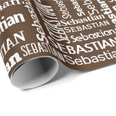 Witte SEBASTIAN naam op bruin Cadeaupapier (Rol Hoek)