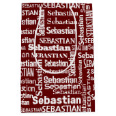 Witte SEBASTIAN naam op Maroon rood Medium Cadeauzakje (Voorkant)