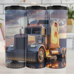 Witte Semi Truck Gouden Uur Reflecties Thermosbeker