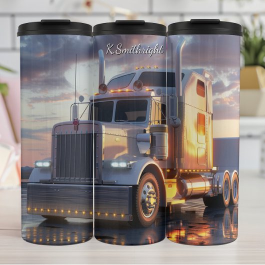 Witte Semi Truck Gouden Uur Reflecties Thermosbeker