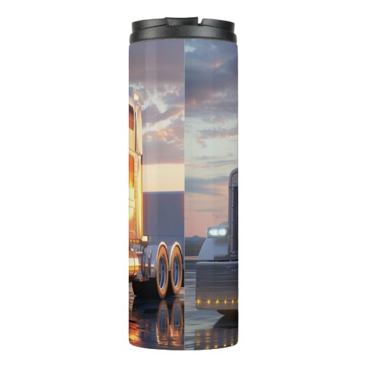 Witte Semi Truck Gouden Uur Reflecties Thermosbeker (Achterkant)