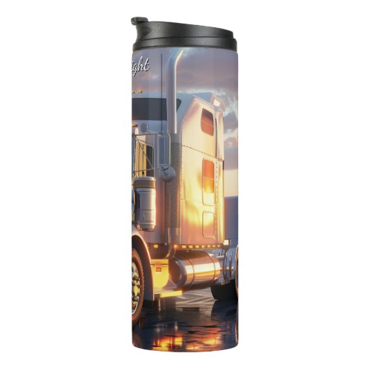 Witte Semi Truck Gouden Uur Reflecties Thermosbeker (Geroteerd rechts)