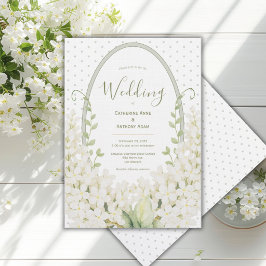 Witte Sering Bloemige Waterverf Vintage Bruiloft Kaart