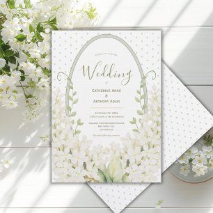 Witte Sering Bloemige Waterverf Vintage Bruiloft Kaart