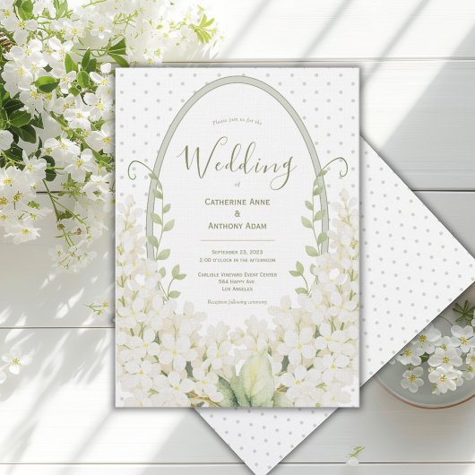 Witte Sering Bloemige Waterverf Vintage Bruiloft Kaart